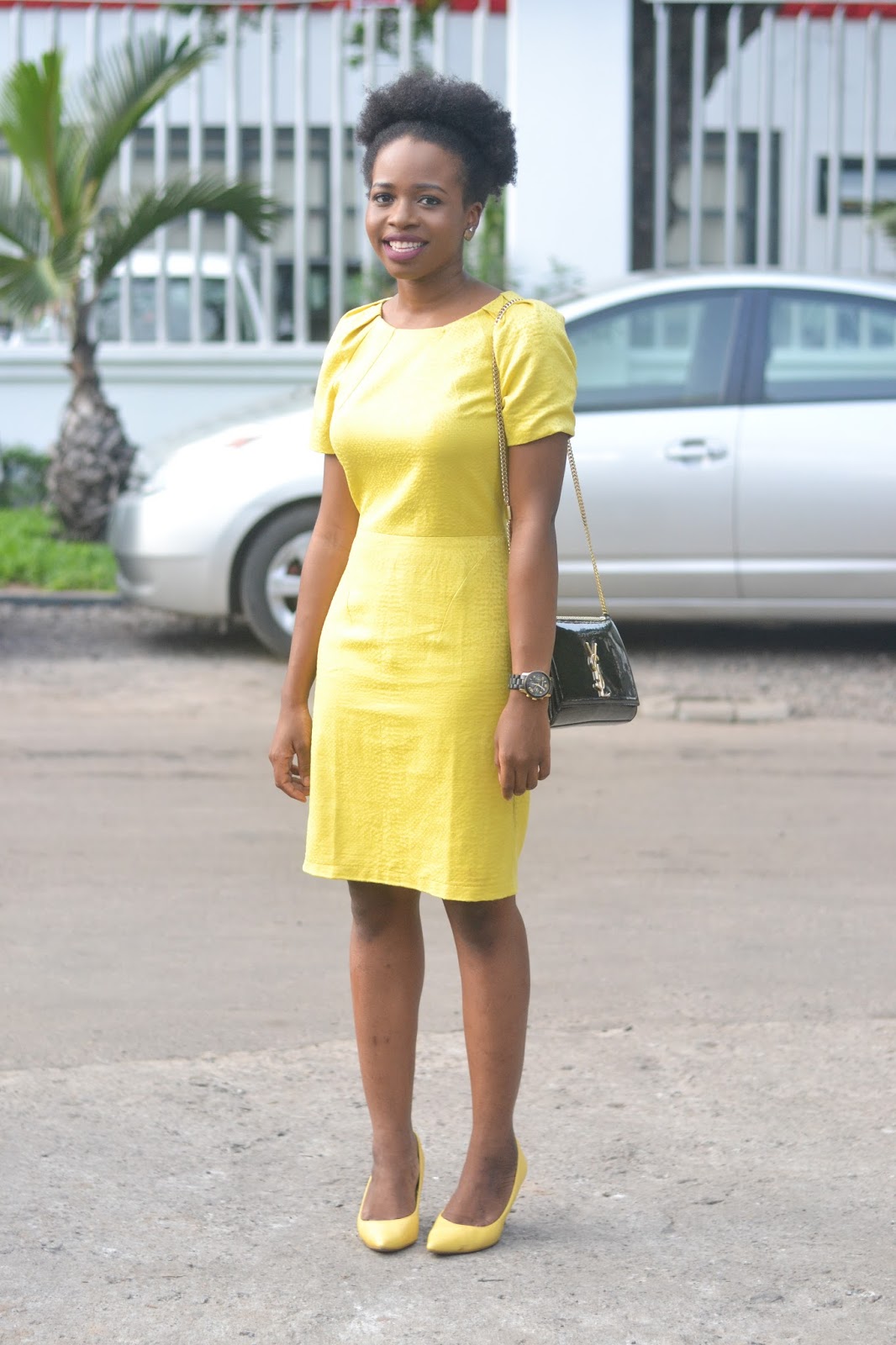 Yellow dress red hot sale heels